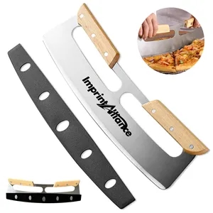 Stainless Steel Pizza Rocker Knife w/ Double Wooden Handles