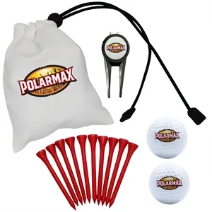 Microfiber Pouch Golf Gift Set - Ball, Divot Tool & Tee