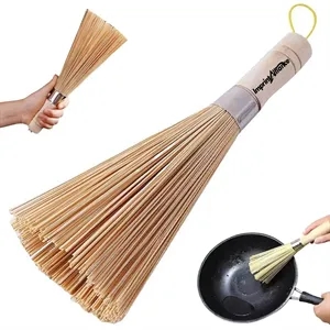 Bamboo Wok Brush & Kitchen Pot Scrubber with Hanging Loop