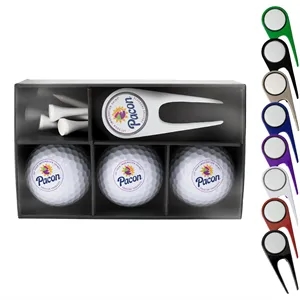 Golf Essentials Combo Gift Box - 3 Balls, Divot Tool & Tees
