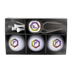 Signature Combo Golf Box - 3 Balls, Divot Tool & Tees
