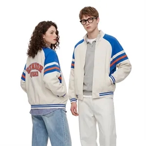 Unisex Full Zip Contrast Varsity Cardigan Jacket With Pocket