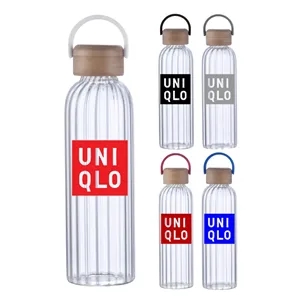Union Printed - 21 Oz. Glass Bottle Bamboo Lid w/ Easy Carry