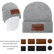 Custom Cuffed Knit Beanie With Faux Leather Patch | https://www.bestnamebadges.com