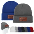 Custom Cuffed Knit Beanie With Faux Leather Patch | https://www.bestnamebadges.com