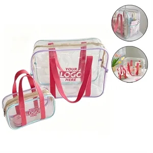 Clear PVC Beach Tote Zipper Shoulder Bag Women Pink