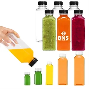2/4/6/8/12/16/32oz Clear Plastic Juice Bottles with Caps