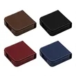 4" Square Leather Coaster Set With Flip Top Holder | https://www.bestnamebadges.com