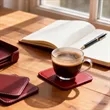 4" Square Leather Coaster Set With Flip Top Holder | https://www.bestnamebadges.com