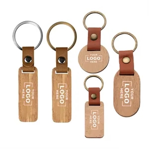 Leather Wooden Keychain Blanks Wood Rings Key Tags