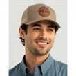 HUK® Leather Patch Trucker Hat with adjustable Snapback | https://www.bestnamebadges.com
