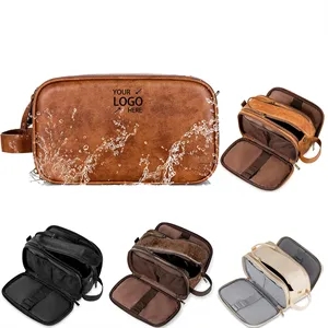 Vintage Makeup Pouch Leather Travel Toiletry Bag