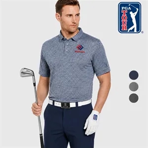 PGA TOUR® Heather Strip Men's Feeder Golf Polo Shirt | https://www.bestnamebadges.com