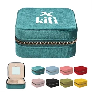 Square Velvet Travel Jewelry Case Organizer W/ Mirror