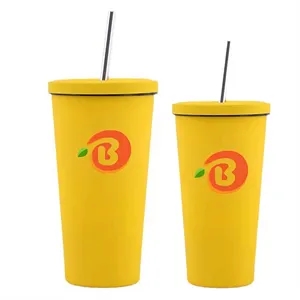 Double-Wall Stainless Steel Straw Coffee Mug