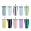 Double-Wall Stainless Steel Straw Coffee Mug | https://www.bestnamebadges.com