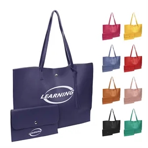 Large Capacity PU Leather Tote Bag&Clutch Purse Set