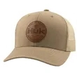 HUK® Leather Patch Trucker Hat with adjustable Snapback | https://www.bestnamebadges.com