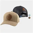 HUK® Leather Patch Trucker Hat with adjustable Snapback | https://www.bestnamebadges.com