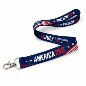 1" Custom Woven America250 Lanyard With Optional Clamp