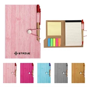 Woodgrain Pocket Notebook W/ Sticky Notes & Pen 6"x4"