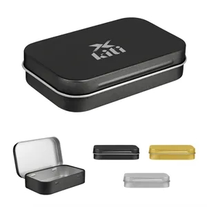 Small Rectangular Hinged Tin Box Container W/ Lid