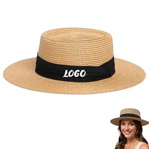 Straw Boater Hat Wide Brim UV Beach Cooling Cap Strap