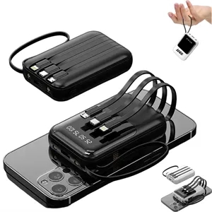 10000mAh Mini Power Bank Built-in Cables Emergency Fast