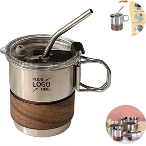 304 Stainless Steel Cup with Handle Straws Lids 10oz Tumbler