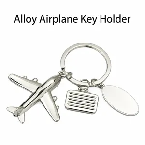 Airplane Luggage Tag Charm Keychain Metal Airline Key Ring