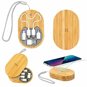 Bamboo Wireless Charger Set with Multi-Cable Organizer