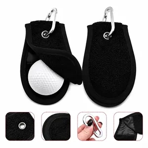 Reusable Portable Golf Ball Cleaning Towel Keychain Hook