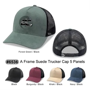 5 Panel A Frame SnapBack Suede Trucker Cap