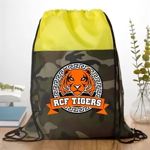 Colored Camo Drawstring Tote Bags