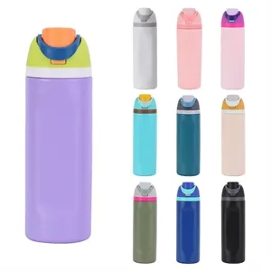 Insulated 19oz  Portable Pop-Up Water Bottles with Straw
