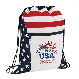 Custom American Flag Drawstring Tote Bags