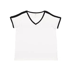 LAT Women's Curvy Retro Ringer Premium Jersey V-Neck Tee ...