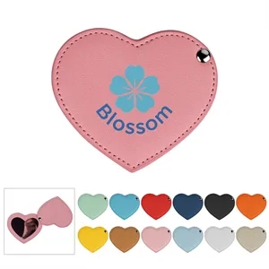Heart Shaped Leather Pocket Mirror W/ Slide Lid