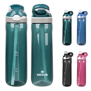 24Oz Plastic Sports Water Bottle With Straw & Handle