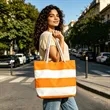 Striped Canvas Large Shopping Tote Bag W/ Rope Handle | https://www.bestnamebadges.com