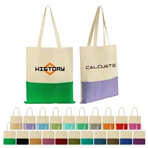 Two Tone Cotton Canvas Burlap Grocery Tote Bag W/ Pocket