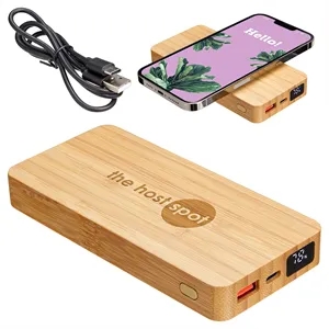 Bamboo 10000mAh Dual Port Power Bank with 10W Wireless Charg