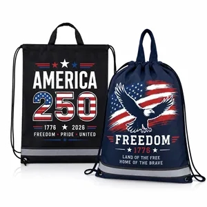 America250 Reflective Polyester Drawstring Backpack