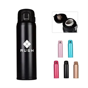14Oz Travel Insulated Water Bottle W/ Push Button Lid