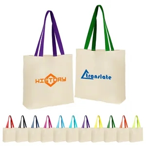 8Oz Cotton Canvas Grocery Tote W/ Contrast Color Web Handle