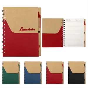Two Tone Small Kraft Spiral Notebook Journal W/ Pen 5.7"x7"