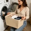 Large Collapsible Storage Basket Bin W/ Leather Handle | https://www.bestnamebadges.com