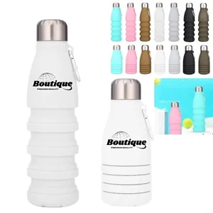 18Oz Collapsible Silicone Sports Water Bottle With Carabiner