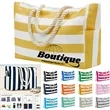 Striped Canvas Beach Tote With Rope Handles Carryall | https://www.bestnamebadges.com