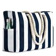 Striped Canvas Beach Tote With Rope Handles Carryall | https://www.bestnamebadges.com
